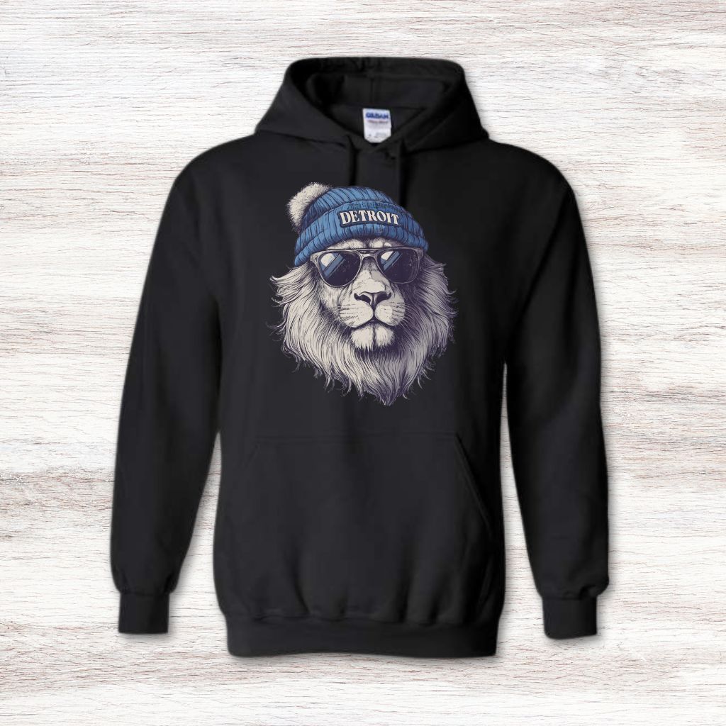 Detroit Lion in Hat & Sunglasses Hooded Sweatshirt