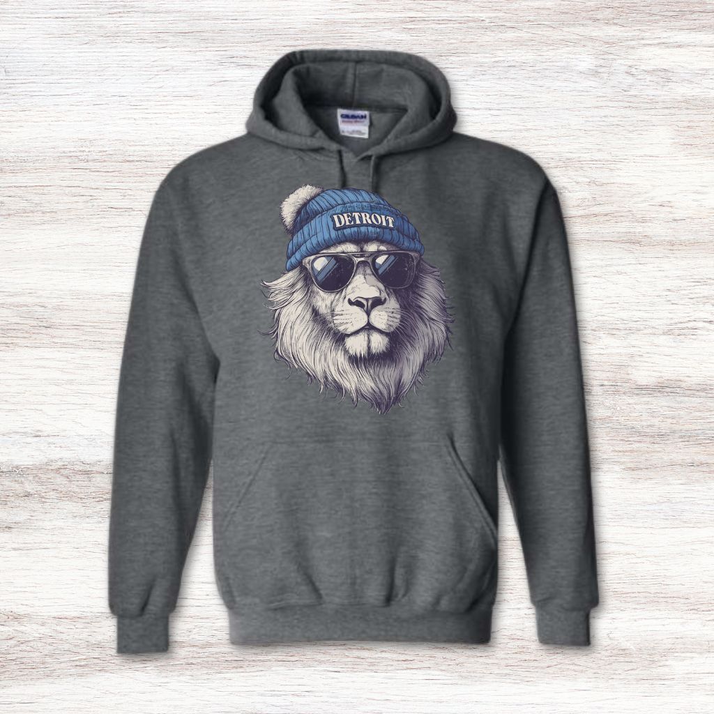 Detroit Lion in Hat & Sunglasses Hooded Sweatshirt