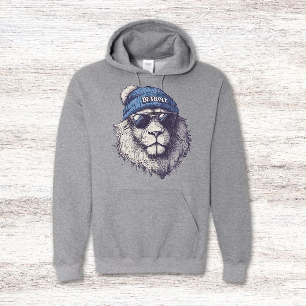 Detroit Lion in Hat & Sunglasses Hooded Sweatshirt