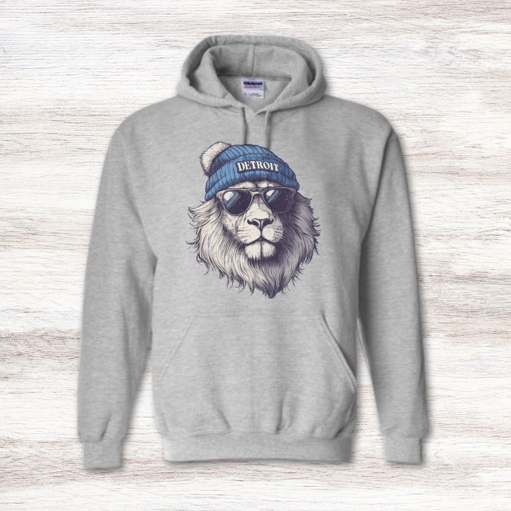 Detroit Lion in Hat & Sunglasses Hooded Sweatshirt