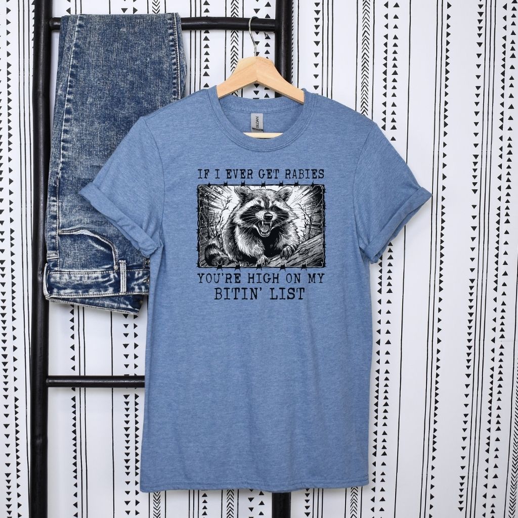 bold funny raccoon print everyday wear t-shirt