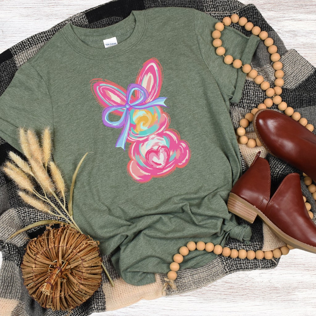 Comfy polyester cotton blend Easter graphic tee for women