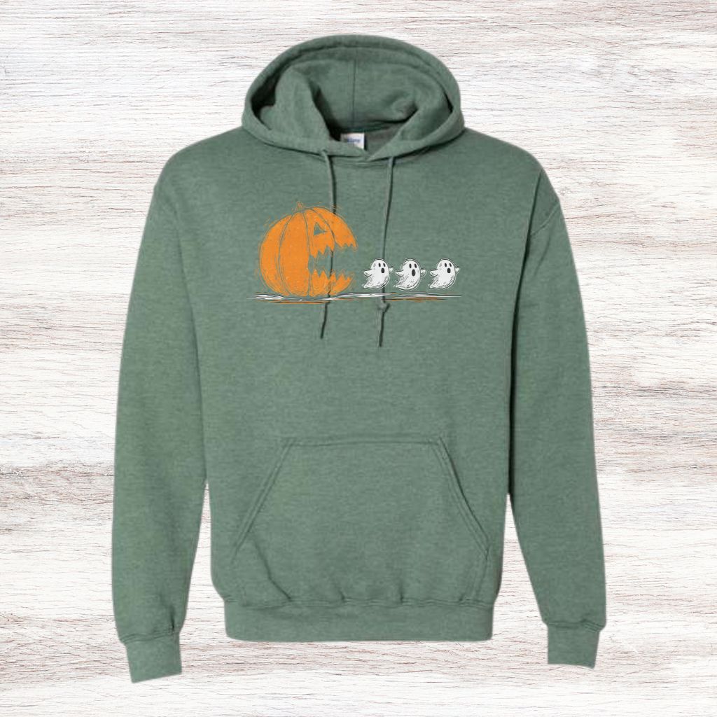 Fun autumn pumpkin Pac Man graphic sweatshirt