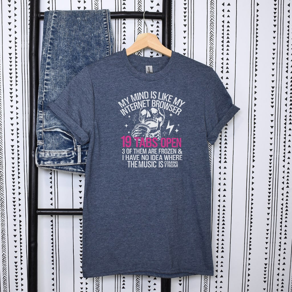 Geeky humor t-shirt with brain overload internet browser design