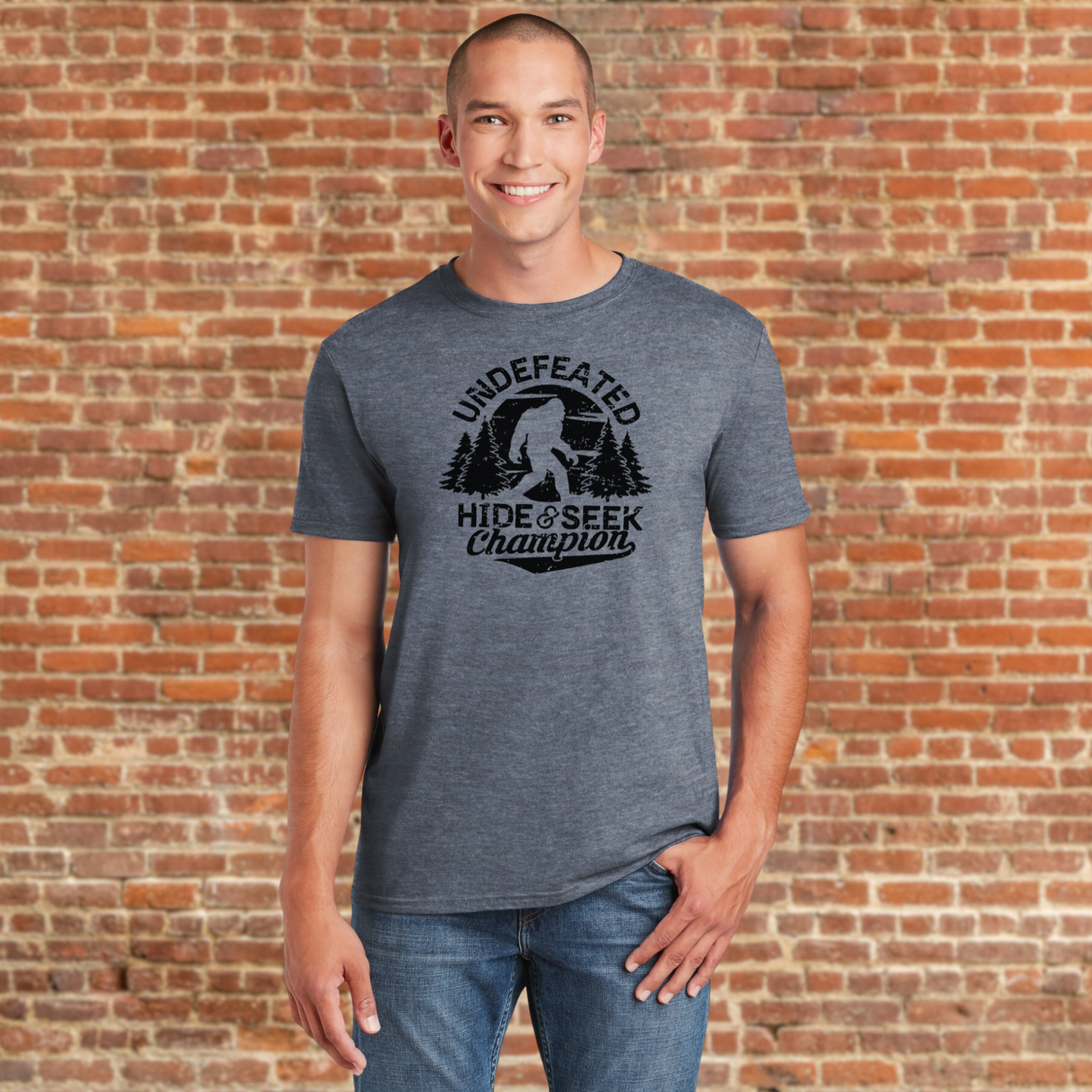 Hand applied Bigfoot print on unisex shirt