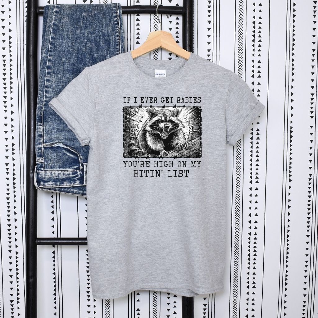 humorous rabies raccoon cotton blend t-shirt