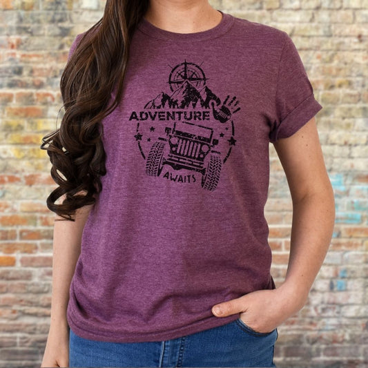Unisex Adventure Awaits Jeep Tshirt for off-road lovers