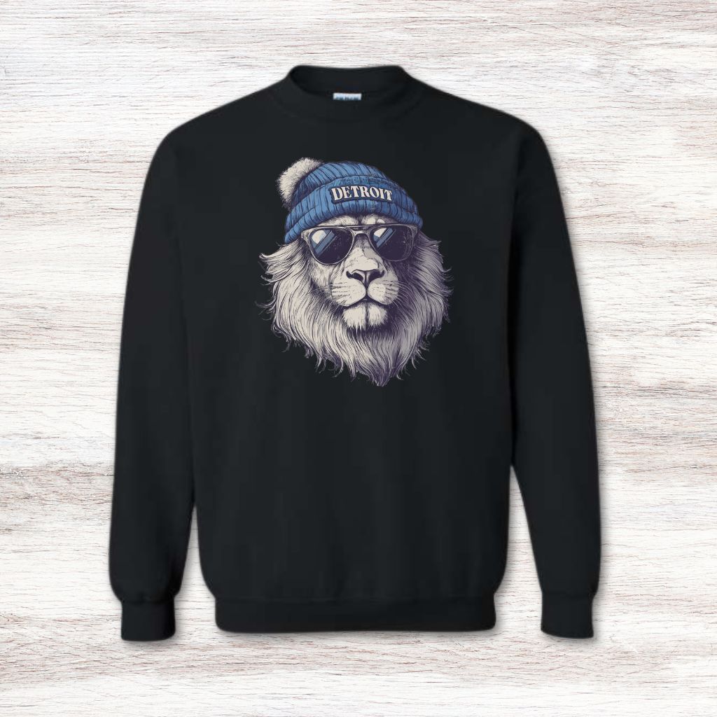 Detroit Lion In Hat & Sunglasses Sweatshirt