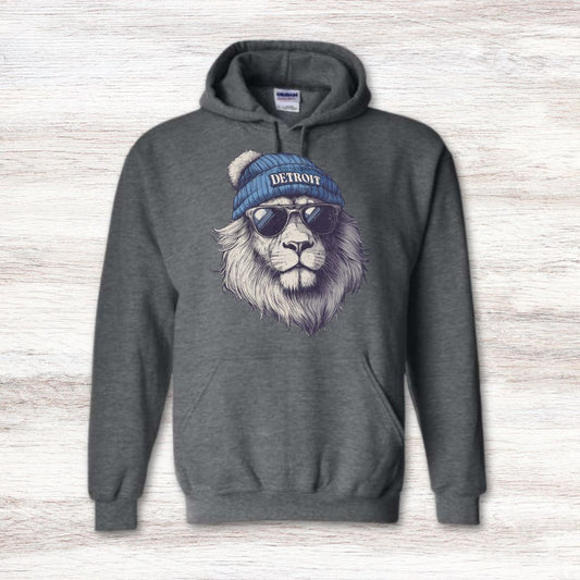 Detroit Lion in Hat & Sunglasses Hooded Sweatshirt