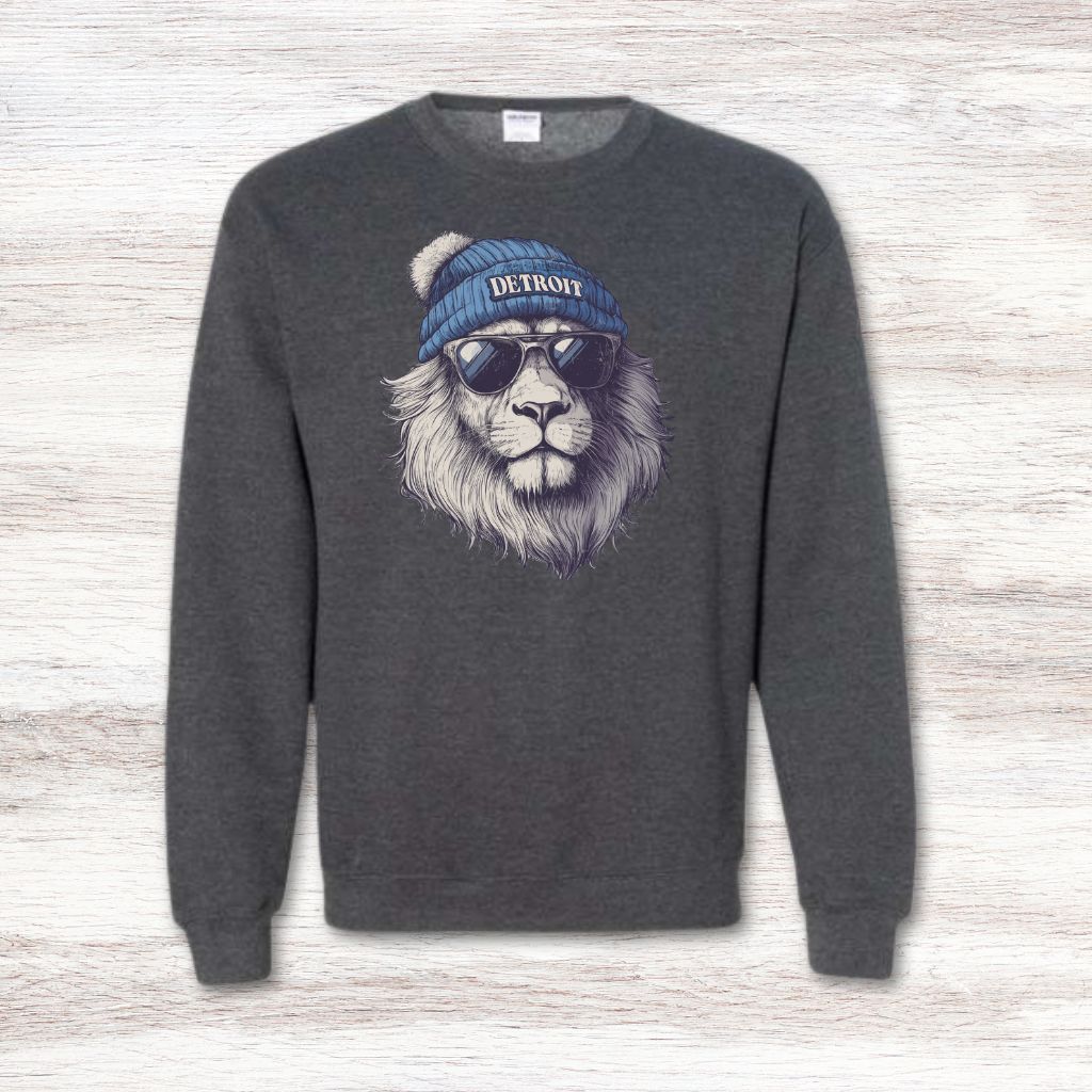Detroit Lion In Hat & Sunglasses Sweatshirt