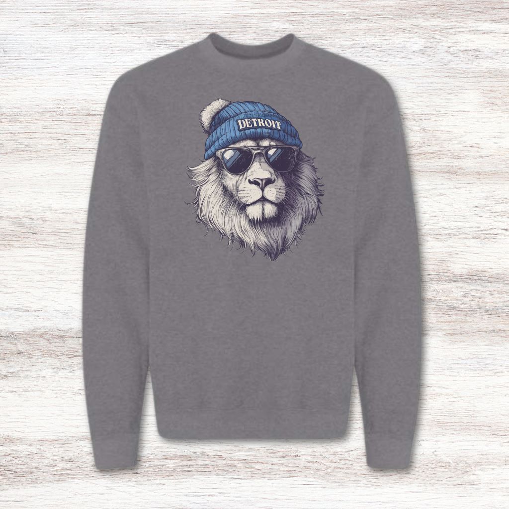 Detroit Lion In Hat & Sunglasses Sweatshirt