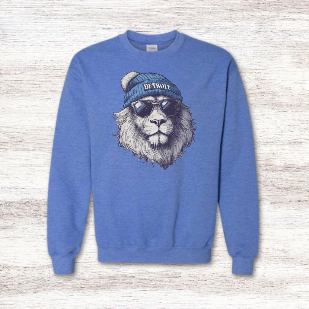 Detroit Lion In Hat & Sunglasses Sweatshirt