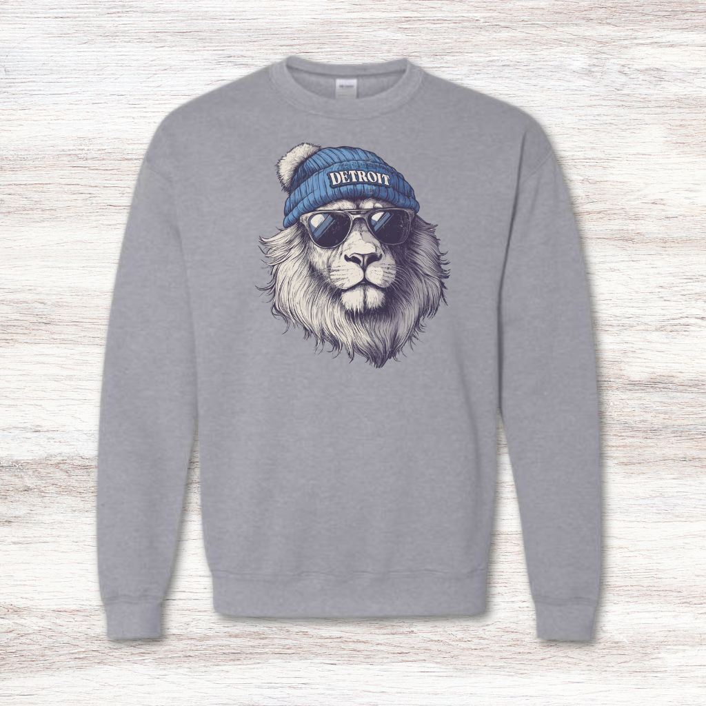 Detroit Lion In Hat & Sunglasses Sweatshirt