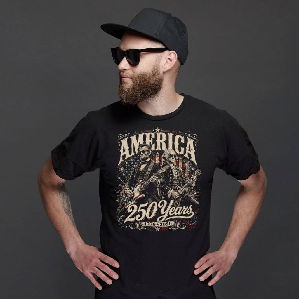 america 250 years t shirt george washington abraham lincoln guitars
