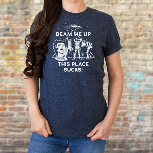 Beam me up UFO graphic t-shirt design