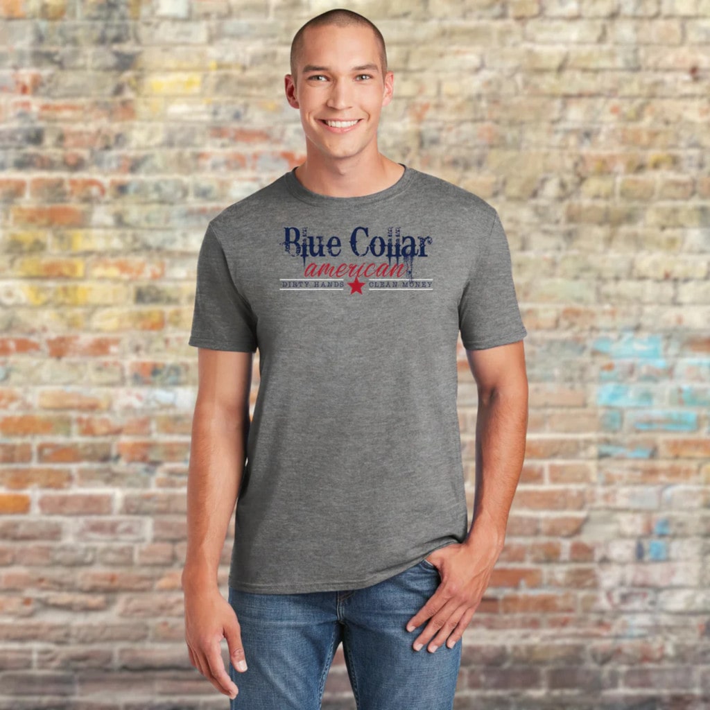 Blue collar dirty hands clean money t-shirt for men