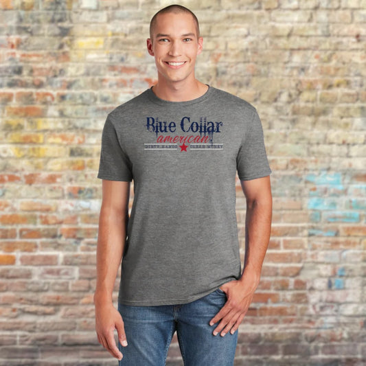 Blue collar dirty hands clean money t-shirt for men