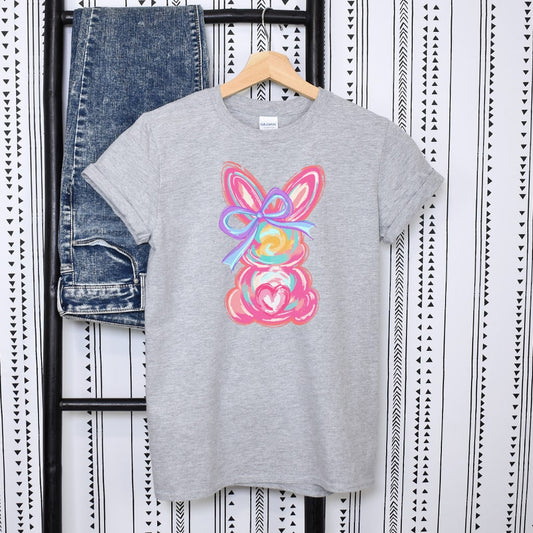 Colorful Easter Bunny T-shirt for women with playful graphic design