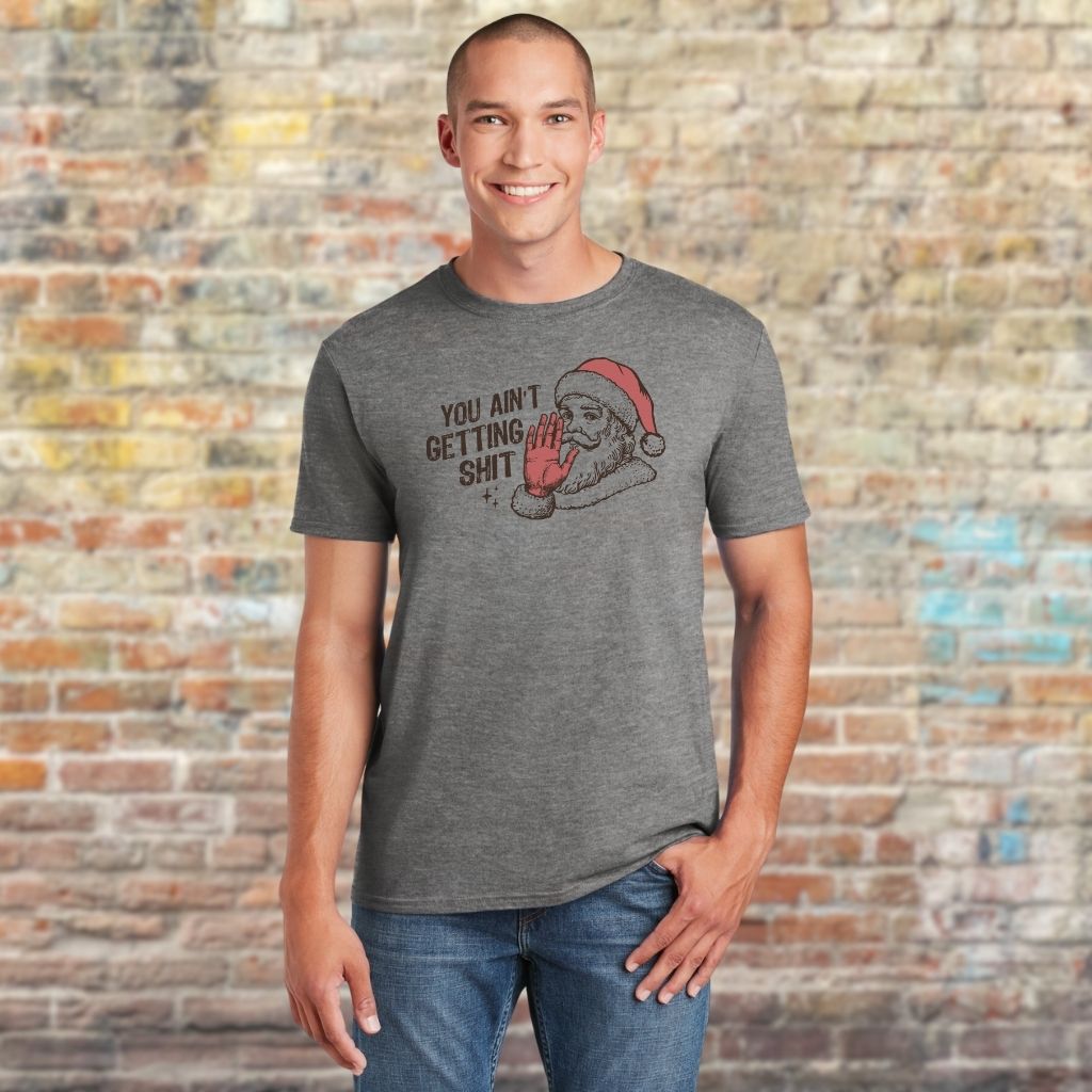 soft cotton polyester funny men’s tee close-up