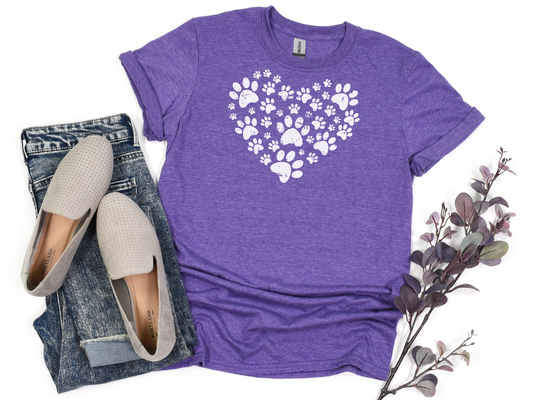 cute dog paw print heart t-shirt