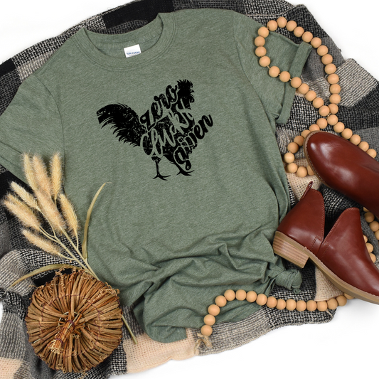 funny women?s graphic tee with chicken design