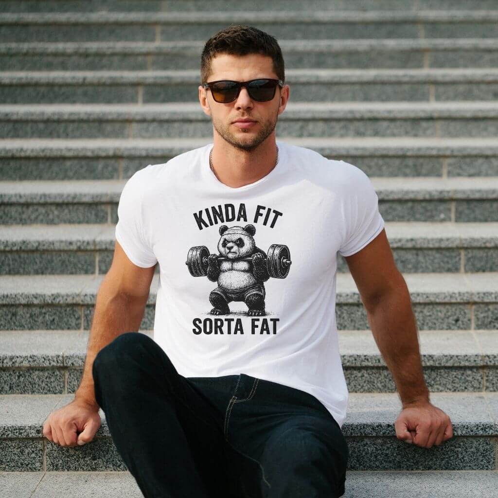 funny men’s gym t-shirt Kinda Fit Sorta Fat