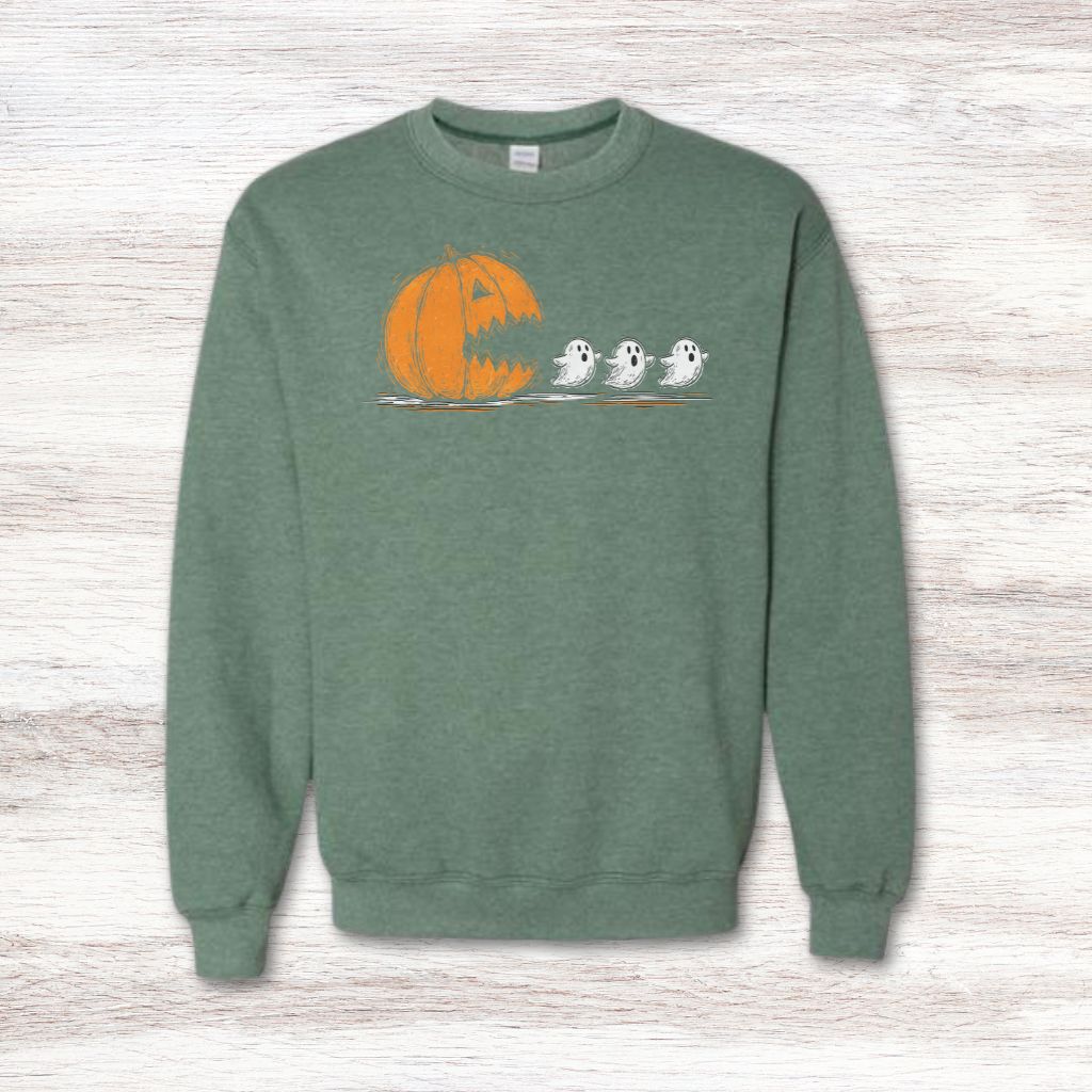 funny pumpkin pac man fall sweatshirt