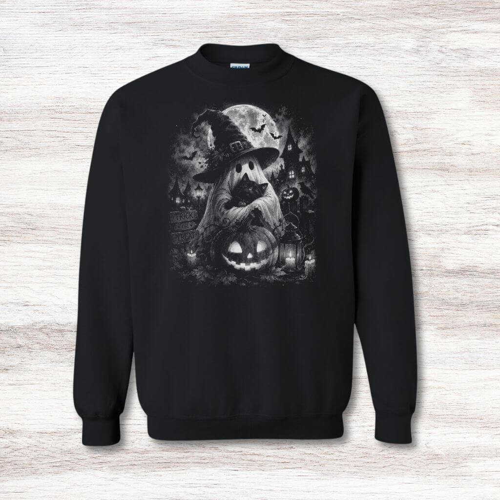 Ghost with cat Halloween sweatshirt for women