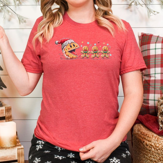 gingerbread pac man women’s christmas tee