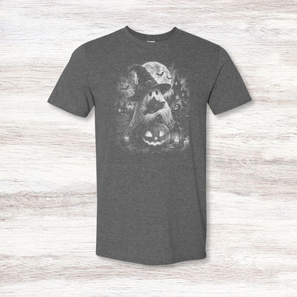 Playful ghost with cat shirt for spooky season outfits