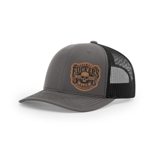 sarcastic mens hat with laser engraved leather patch