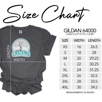 Caszkins Clothing Co Size Chart