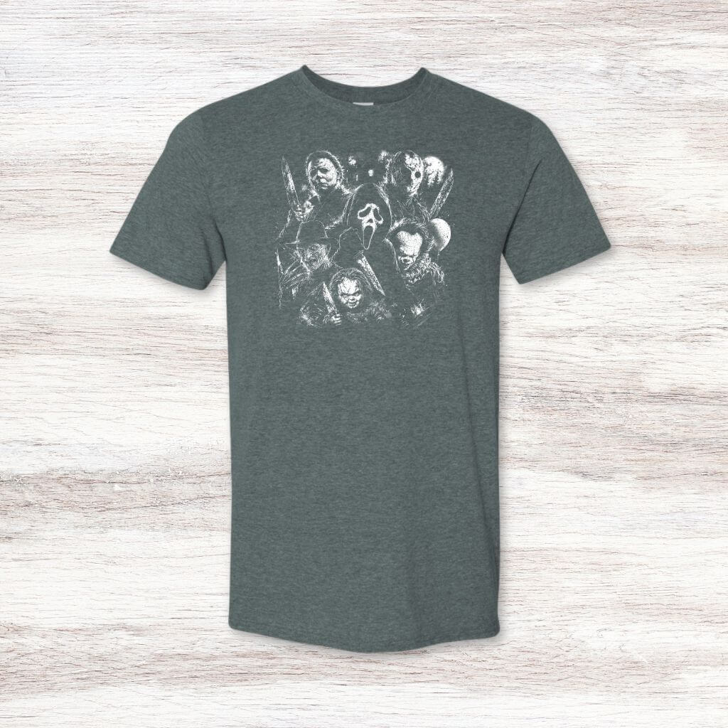Halloween slasher t-shirt featuring classic horror villain theme