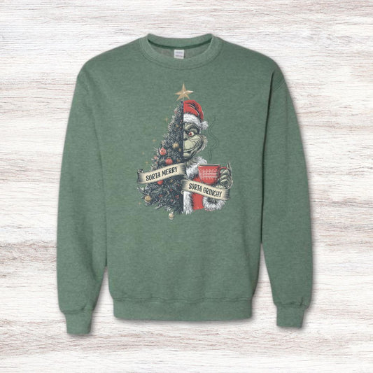 Sorta Merry Sorta Grinchy sweatshirt for Christmas lovers