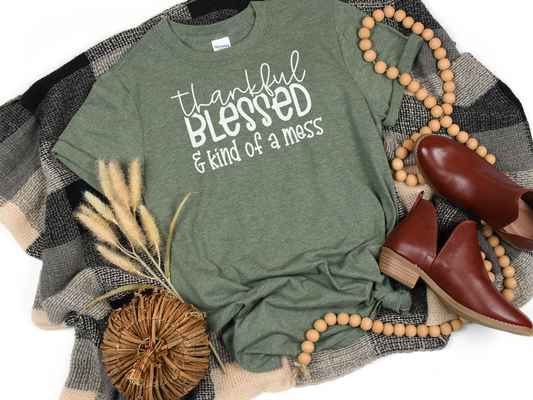 thankful blessed kind of a mess t-shirt