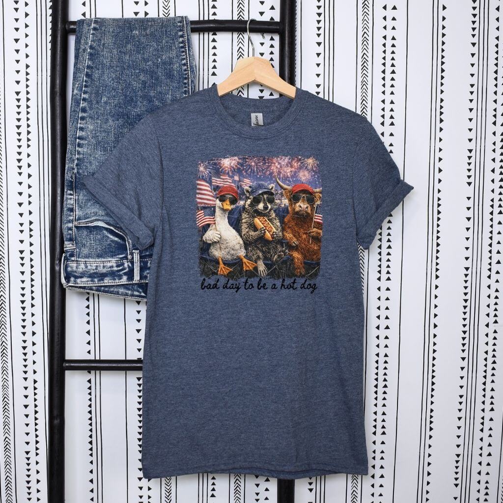 unique patriotic graphic tee with funny hot dog theme