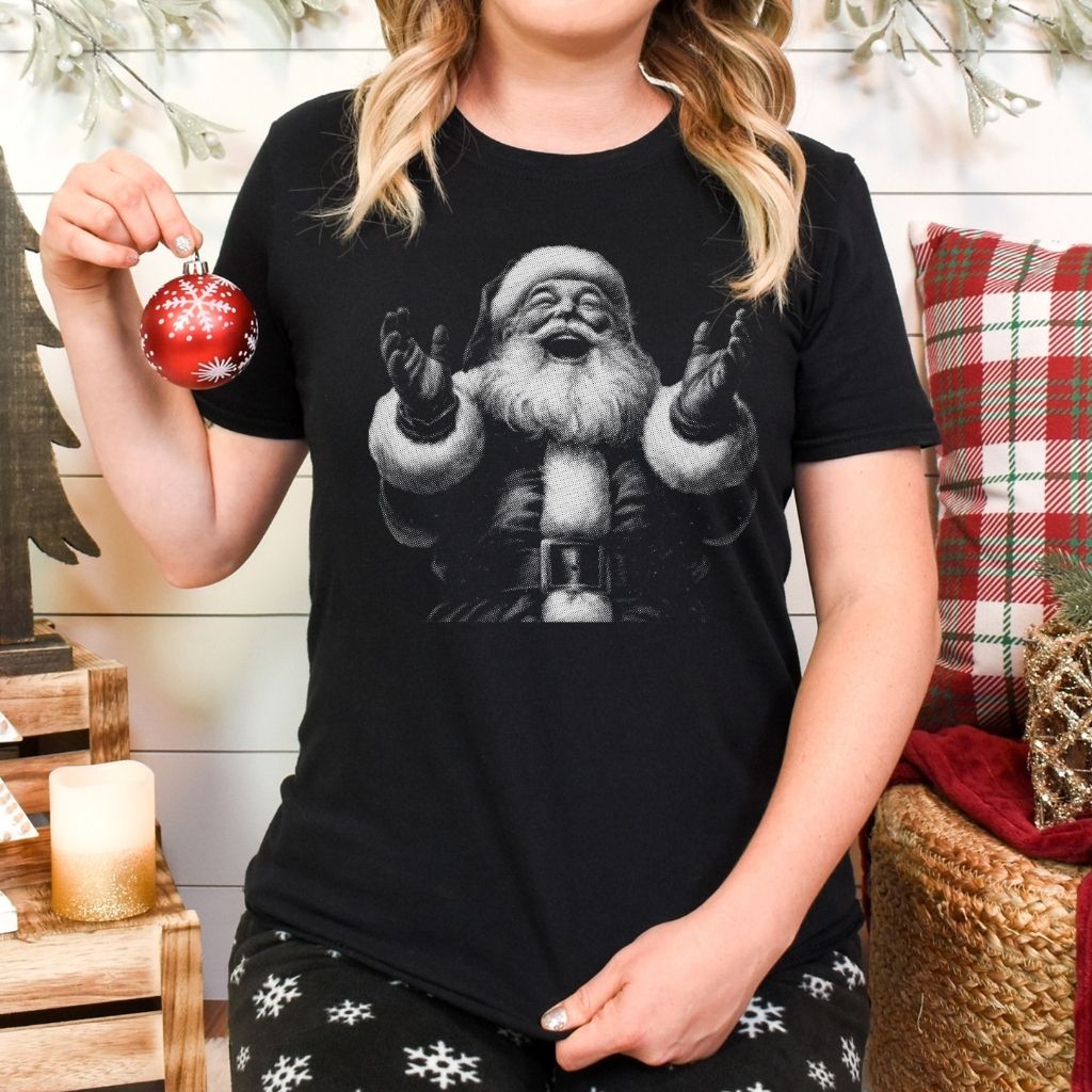 vintage santa half tone holiday t shirt