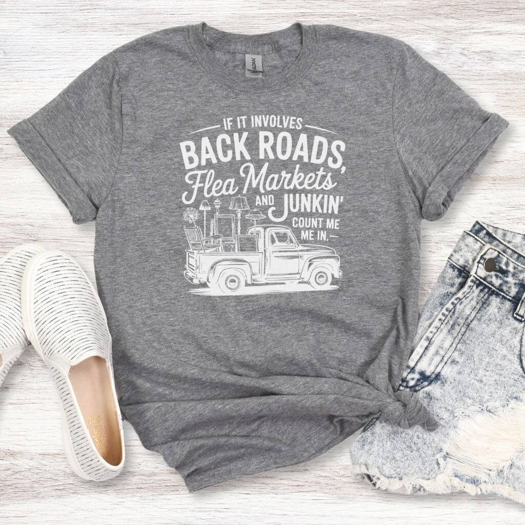 Women’s back roads junkin’ graphic t-shirt design