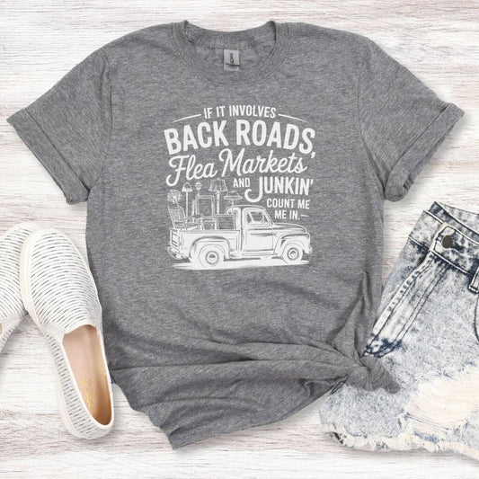 Women’s back roads junkin’ graphic t-shirt design